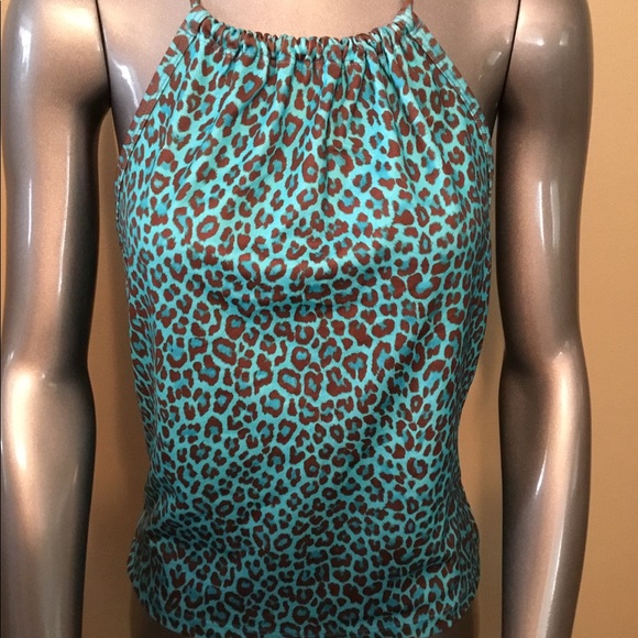 Vintage Eye Candy aqua leopard cropped halter top - Picture 2 of 6